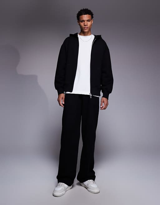 DESIGN Premium Heavyweight Oversized Zip Through Hoodie In 400gsm In Black
