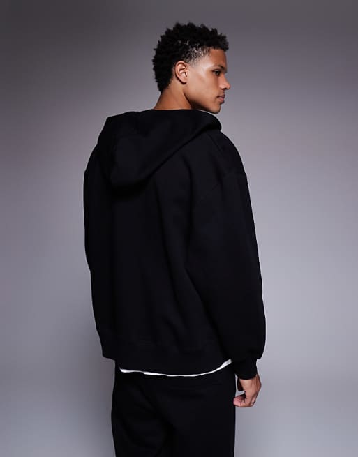 DESIGN Premium Heavyweight Oversized Zip Through Hoodie In 400gsm In Black