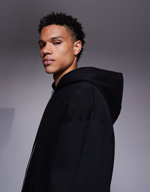 DESIGN Premium Heavyweight Oversized Zip Through Hoodie In 400gsm In Black