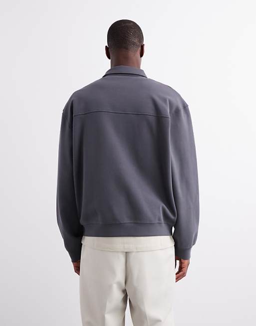 DESIGN Premium Heavyweight Oversized Zip Through Jersey Shacket In 400gsms In Charcoal
