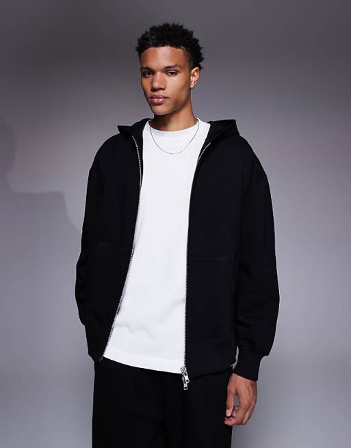 DESIGN premium heavyweight oversized zip through hoodie in 400gsm in black