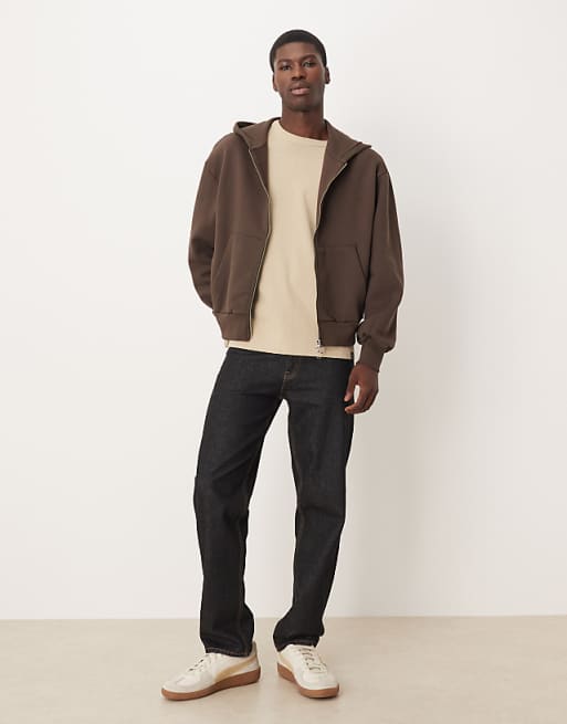 DESIGN Premium Heavyweight Ovesized Boxy Zip Through Hoodie In 400gsms In Brown