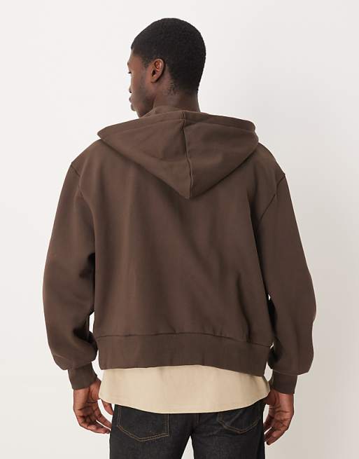 DESIGN Premium Heavyweight Ovesized Boxy Zip Through Hoodie In 400gsms In Brown