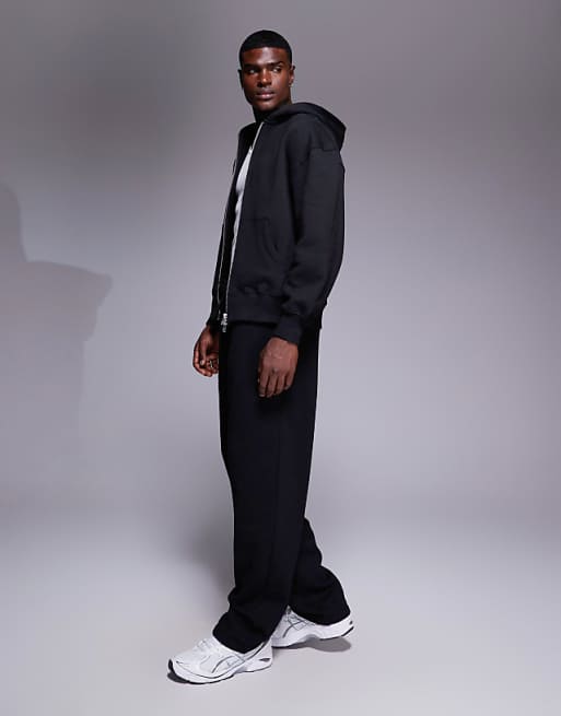 DESIGN Premium Heavyweight Straight Leg Joggers In 400gsm In Black