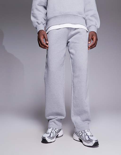 DESIGN Premium Heavyweight Straight Leg Joggers In 400gsm In Grey Marl