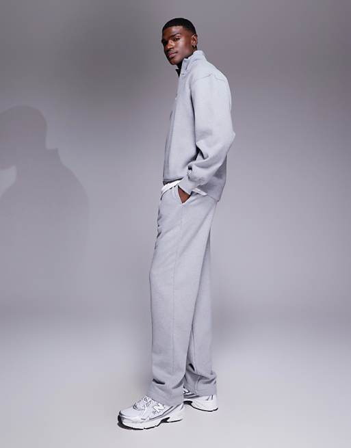 DESIGN Premium Heavyweight Straight Leg Joggers In 400gsm In Grey Marl