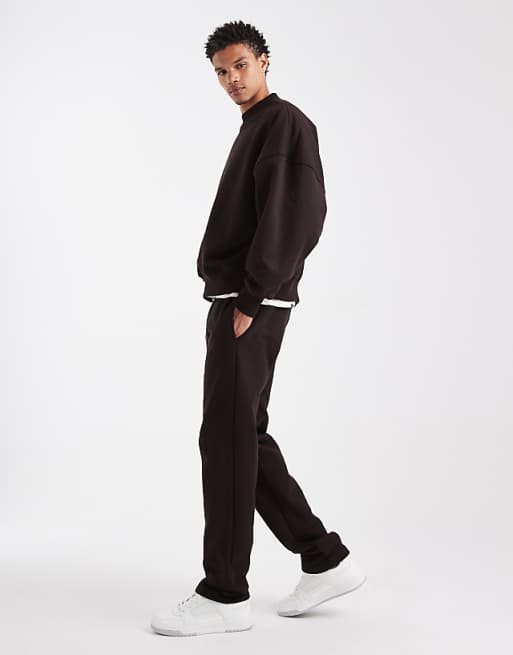DESIGN Premium Heavyweight Straight Leg Jogger In 400gsm Brown