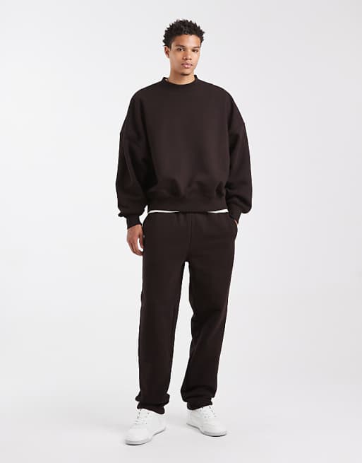 DESIGN premium heavyweight straight leg jogger in 400gsm brown