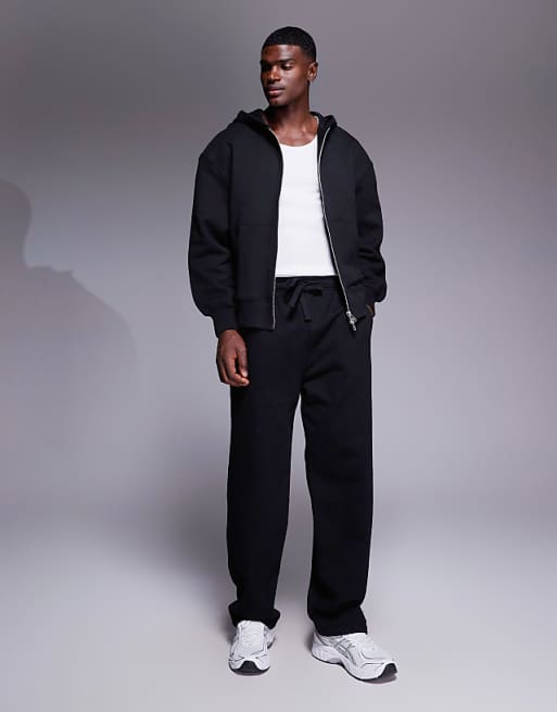 DESIGN premium heavyweight straight leg joggers in 400gsm in black