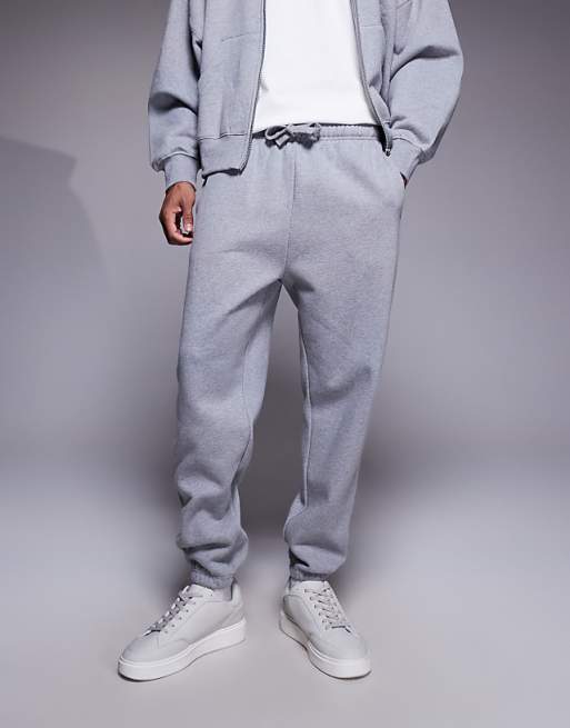 DESIGN Premium Heavyweight Tapered Joggers In 400gsm In Grey Marl