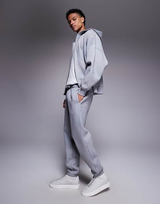 DESIGN Premium Heavyweight Tapered Joggers In 400gsm In Grey Marl