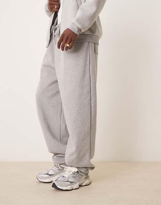 DESIGN Premium Heavyweight Wide Leg Joggers In 400gsms In Grey Marl