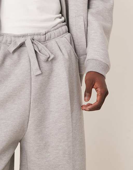 DESIGN Premium Heavyweight Wide Leg Joggers In 400gsms In Grey Marl