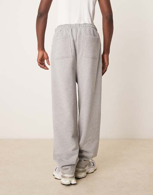 DESIGN Premium Heavyweight Wide Leg Joggers In 400gsms In Grey Marl