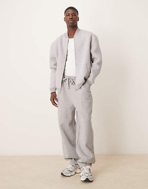 DESIGN premium heavyweight wide leg joggers in 400gsms in grey marl