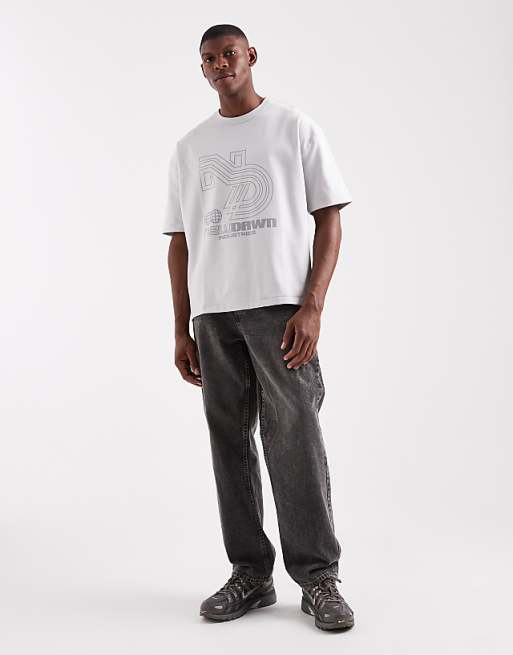DESIGN Premium Interlock Boxy Oversized T-shirt With Street Graphic In Grey