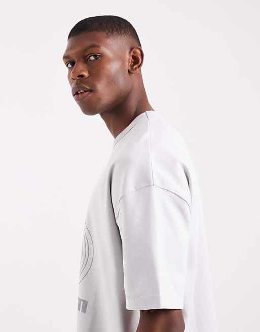 DESIGN Premium Interlock Boxy Oversized T-shirt With Street Graphic In Grey