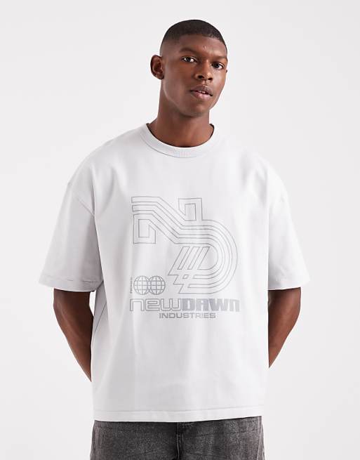 DESIGN premium interlock boxy oversized t-shirt with street graphic in grey