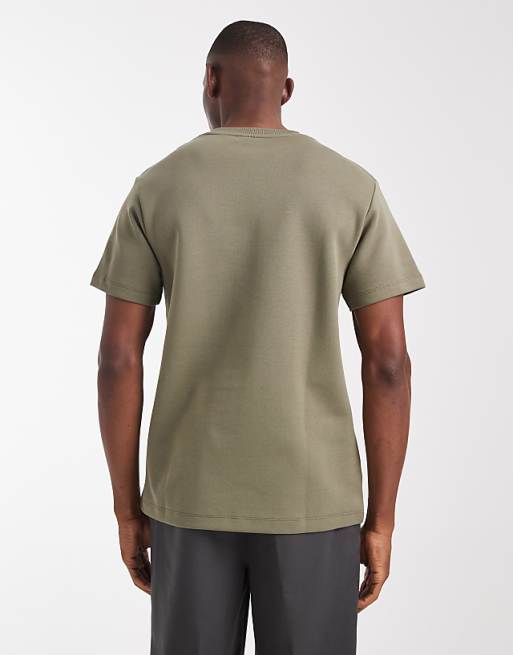 DESIGN Premium Interlock Crew Neck T-shirt In Khaki