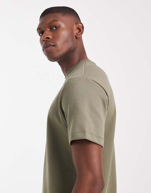 DESIGN Premium Interlock Crew Neck T-shirt In Khaki