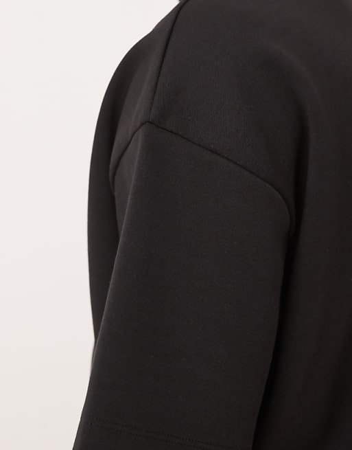 DESIGN Premium Interlock Oversized Dropped Shoulder High Neck T-shirt In Black