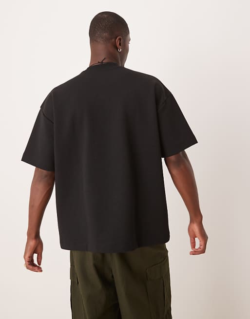 DESIGN Premium Interlock Oversized Dropped Shoulder High Neck T-shirt In Black