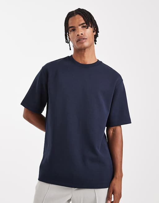 DESIGN premium interlock relaxed t-shirt in navy