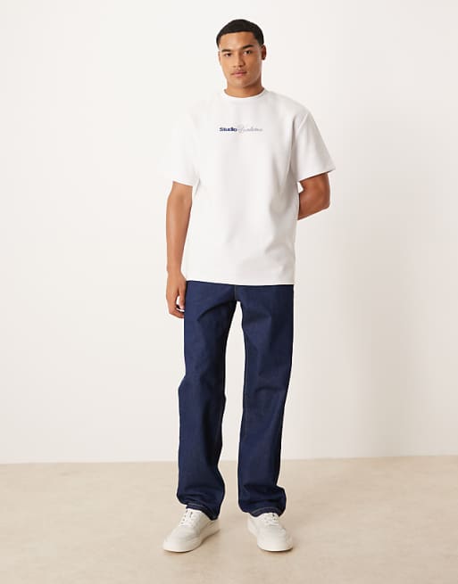DESIGN Premium Interlock Relaxed T-shirt With City Graphic In White