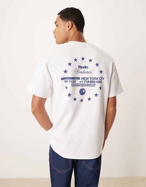 DESIGN premium interlock relaxed t-shirt with city graphic in white