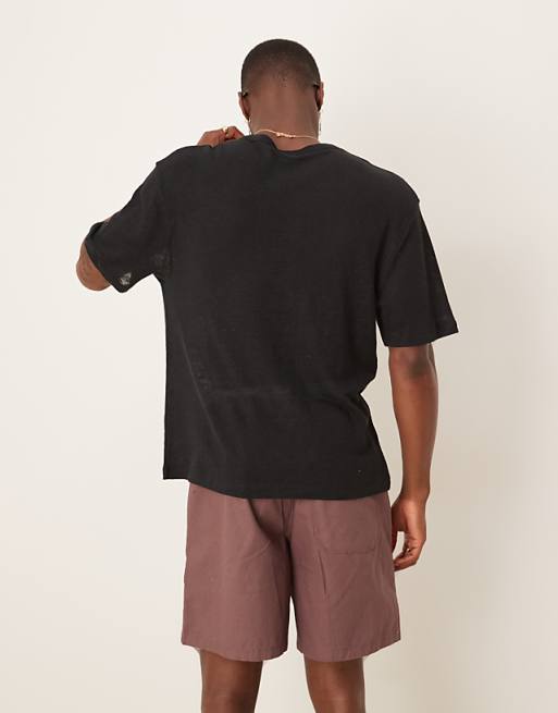 DESIGN Premium Linen Relaxed Boxy T-shirt In Black