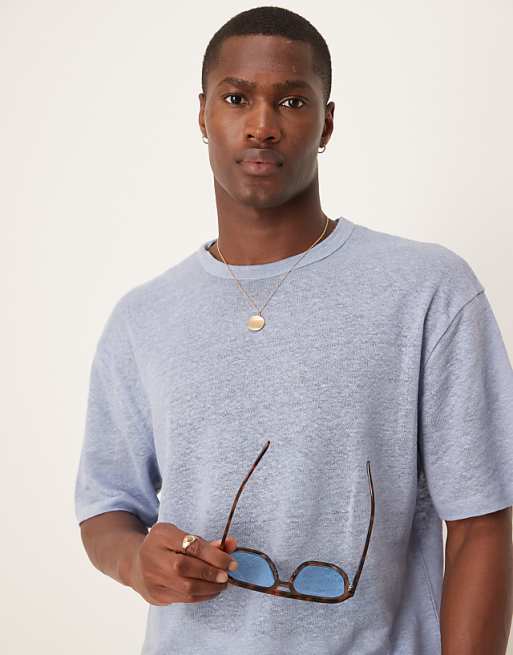 DESIGN Premium Linen Relaxed Boxy T-shirt In Blue