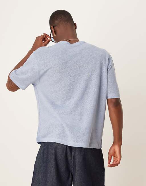DESIGN Premium Linen Relaxed Boxy T-shirt In Blue