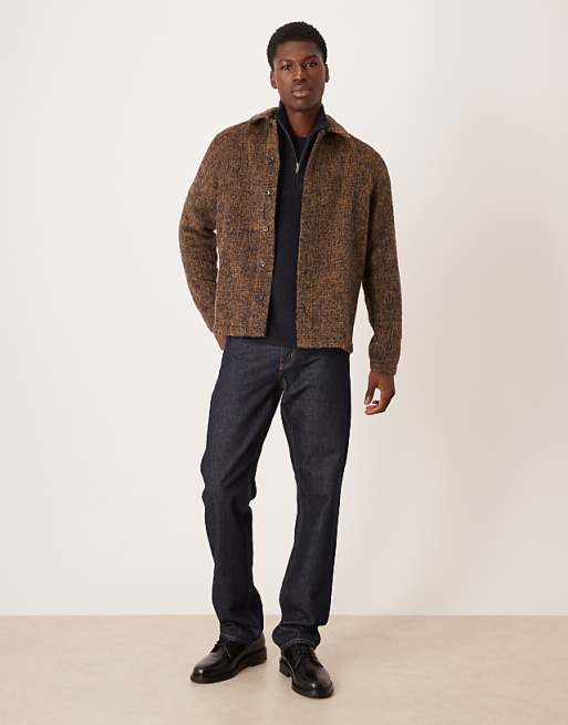 DESIGN Premium Overshirt Brushed Shirt In Brown