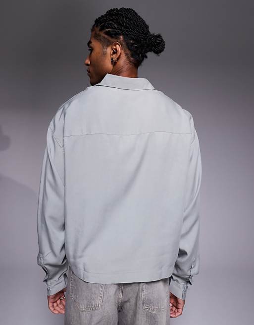 DESIGN Premium Oversized Cropped Shirt In Grey