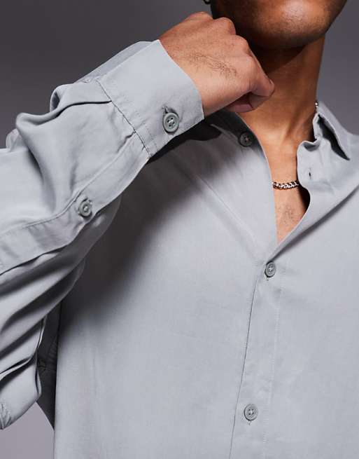 DESIGN Premium Oversized Cropped Shirt In Grey