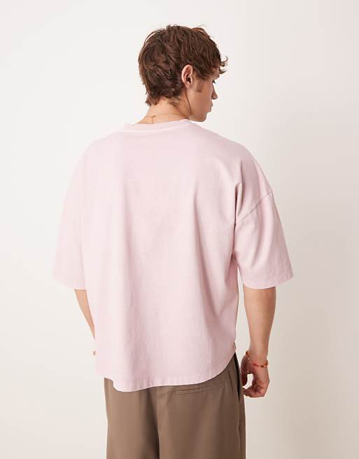 DESIGN Premium Oversized Heavyweight Boxy T-shirt With Print In Washed Pink
