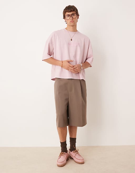 DESIGN Premium Oversized Heavyweight Boxy T-shirt With Print In Washed Pink