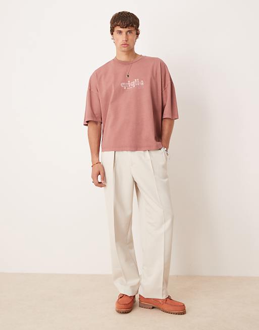 DESIGN Premium Oversized Heavyweight T-shirt With Print In Washed Brown
