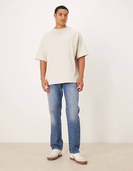 DESIGN Premium Oversized Textured Rib Raglan T-shirt In Stone