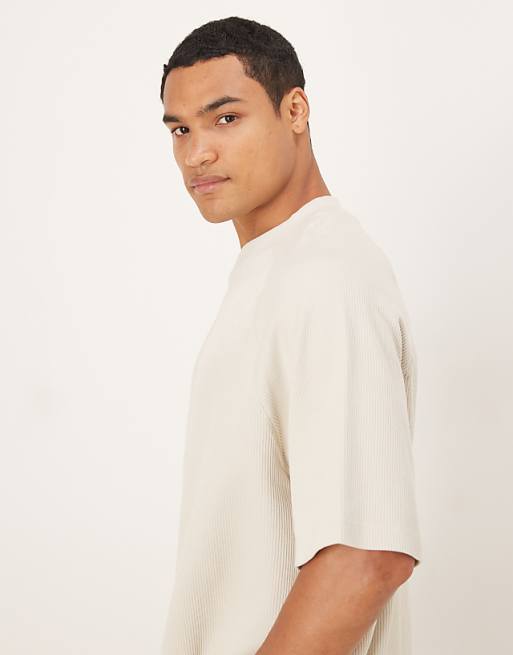 DESIGN Premium Oversized Textured Rib Raglan T-shirt In Stone
