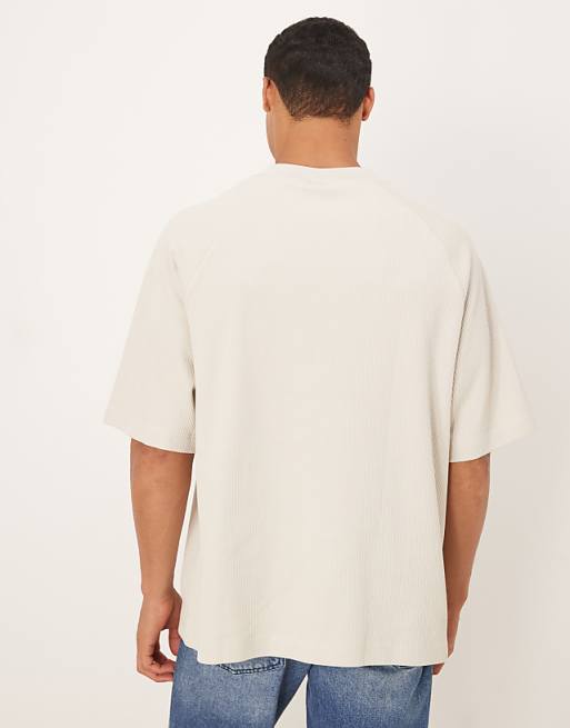 DESIGN Premium Oversized Textured Rib Raglan T-shirt In Stone