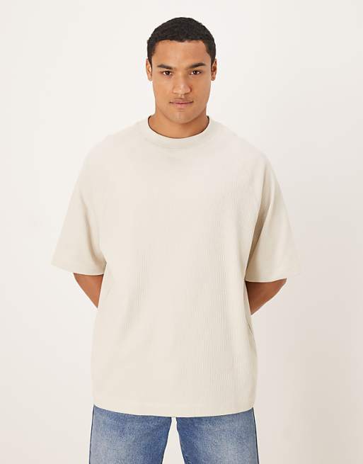 DESIGN Premium oversized textured rib raglan t-shirt in stone