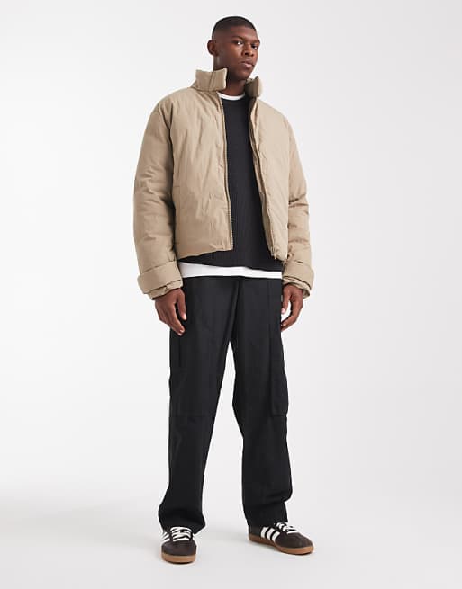 DESIGN Puffer Jacket With Funnel Neck In Stone
