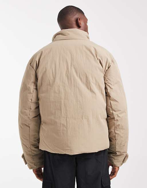 DESIGN Puffer Jacket With Funnel Neck In Stone