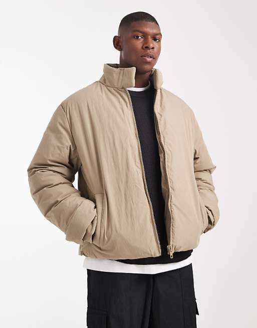 DESIGN puffer jacket with funnel neck in stone