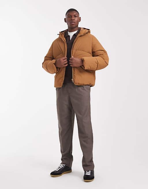 DESIGN Puffer Jacket With Seam Detail In Tan