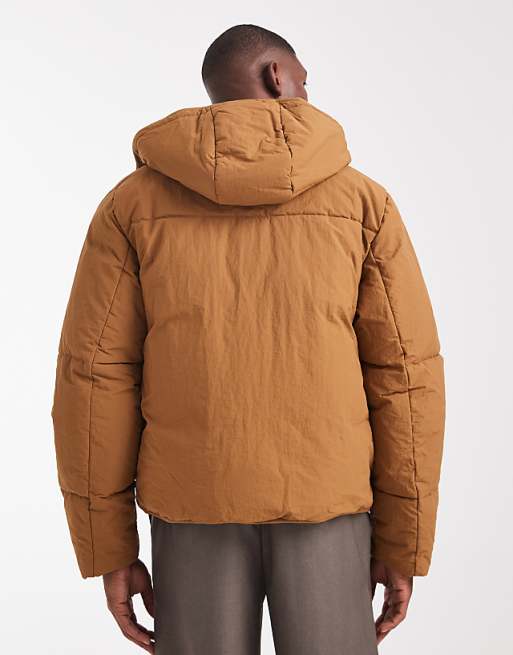 DESIGN Puffer Jacket With Seam Detail In Tan