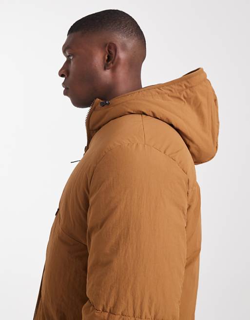 DESIGN Puffer Jacket With Seam Detail In Tan