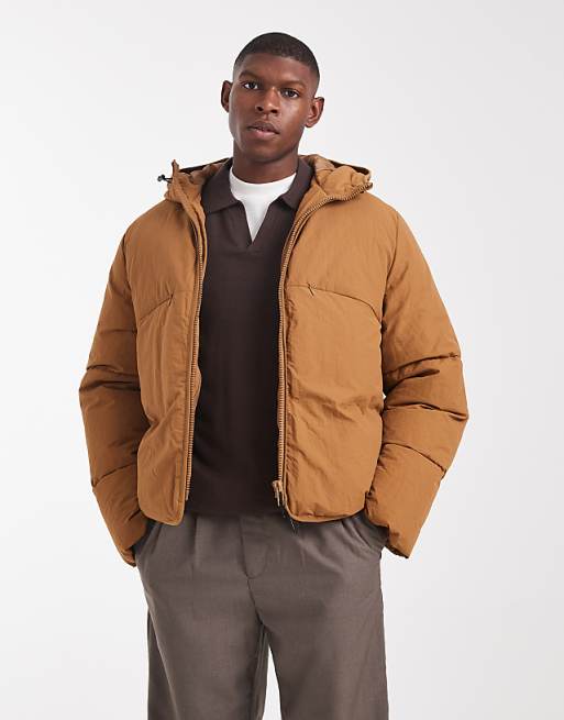 DESIGN puffer jacket with seam detail in tan