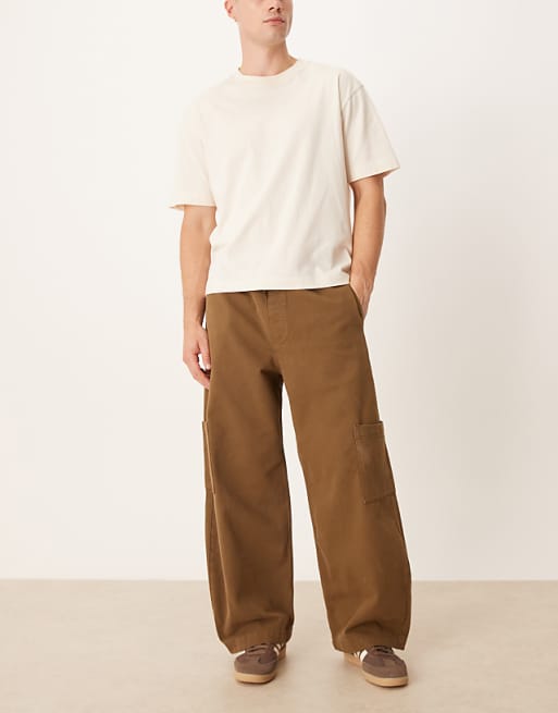 DESIGN Pull On Barrel Trousers In Brown
